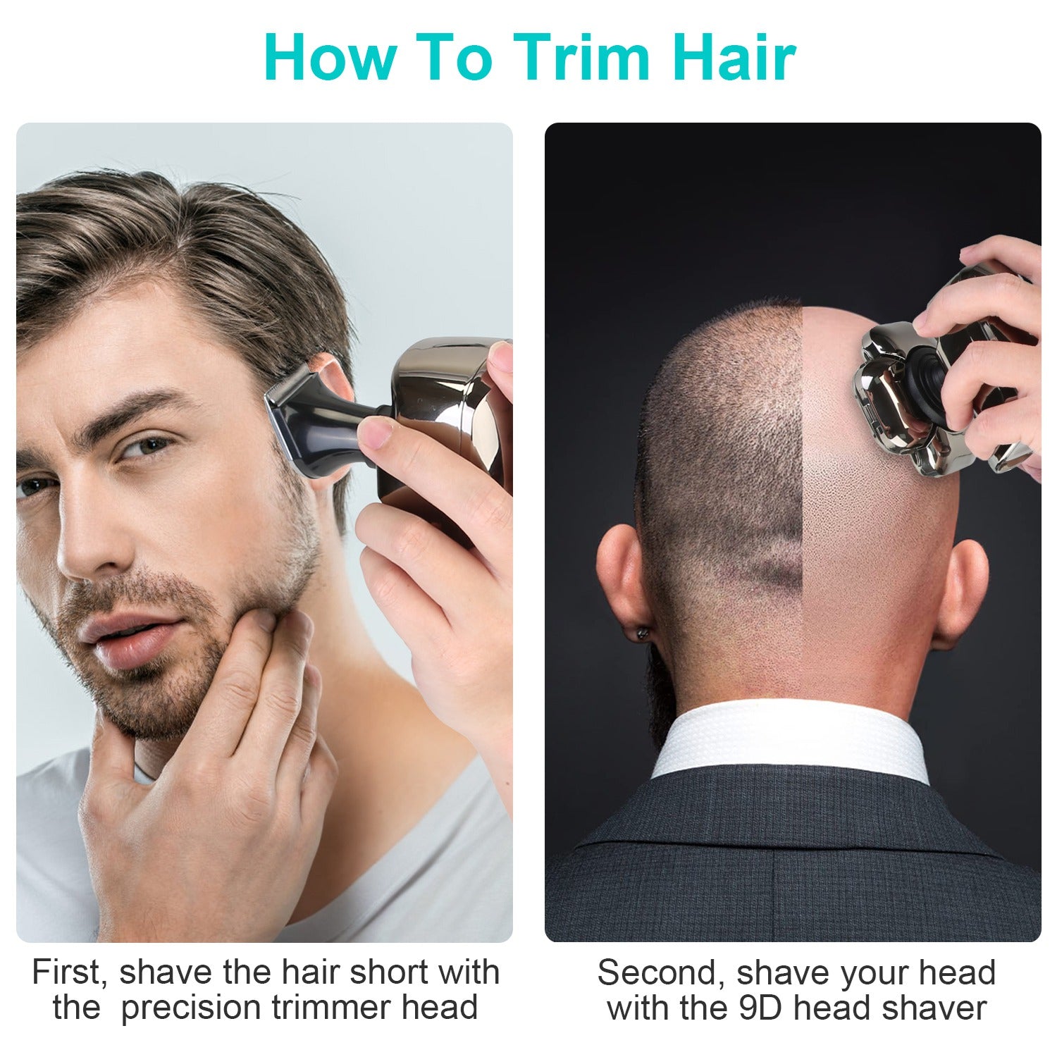 1Pc 6 In 1 9D Electric Head Shaver For Men Cordless Rechargeable Wet Dry Razor With LED Display Travel Lock Stall Protection Cleaning Reminder